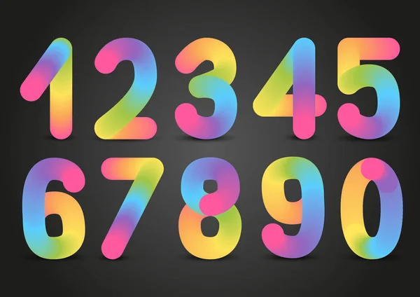 Set Rainbow Numbers Dark Background — Stock Vector