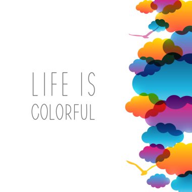 Arka plan beyaz arka plan üzerinde vektör çizim renkli bulutlar ve kuşlar,