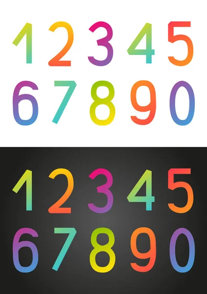 Uppsättning Rainbow Siffror Vit Och Svart Bakgrund — Stock vektor