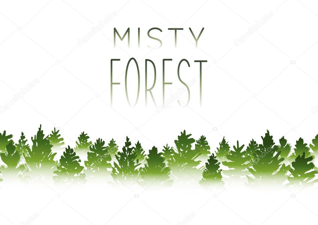 Border with coniferous forest isolated on white background