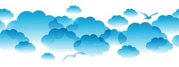 Seamless Pattern Blue Clouds White Background — Stock Vector
