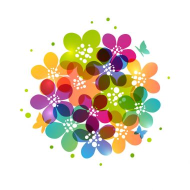 Kelebekler beyaz arka plan üzerinde renkli canlı çiçekler 