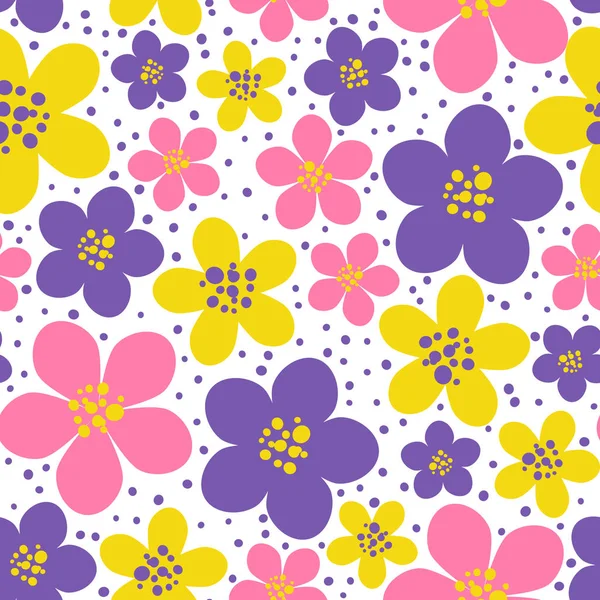 Patrón Sin Costuras Con Flores Colores Sobre Fondo Blanco — Archivo Imágenes Vectoriales