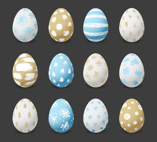 Σύνολο Χρώματος Διακοσμημένα Αυγά Πάσχας Μαύρο Φόντο — Διανυσματικό Αρχείο