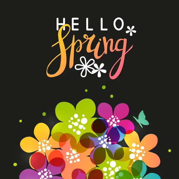 Hello Spring Poster Vibrant Flowers — Stock Vector