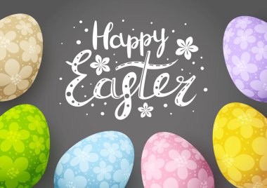 Renk çiçek dekore edilmiş yumurtalı Paskalya kartı