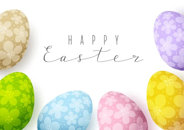 Tarjeta Pascua Con Huevos Decorados Florales Color — Vector de stock