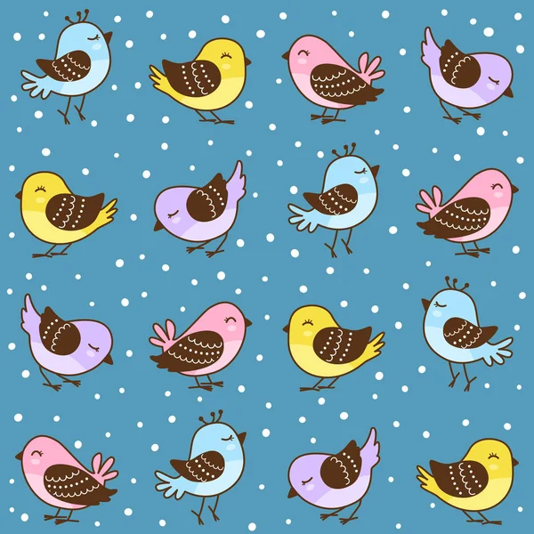 Modèle Sans Couture Avec Petits Oiseaux Mignons — Image vectorielle