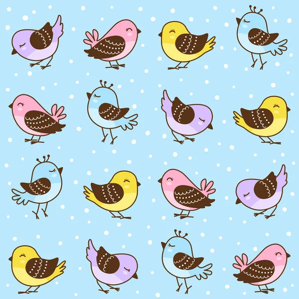 Seamless Pattern Cute Little Birds — Stock Vector