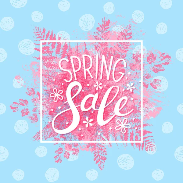 Spring Sale Message Pink Leaves Background — Stock Vector