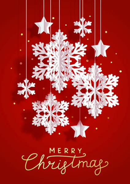 圣诞垂直贺卡 上面印有雪花和星星 — 图库矢量图片