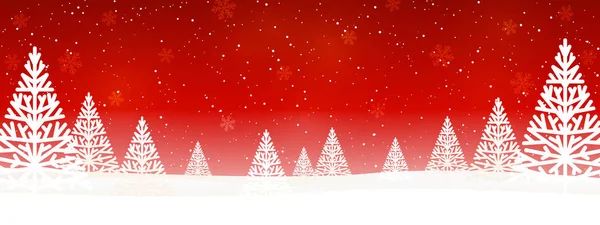 Christmas Trees Red Starry Background — Stock Vector