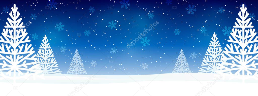 Christmas trees on blue starry background 