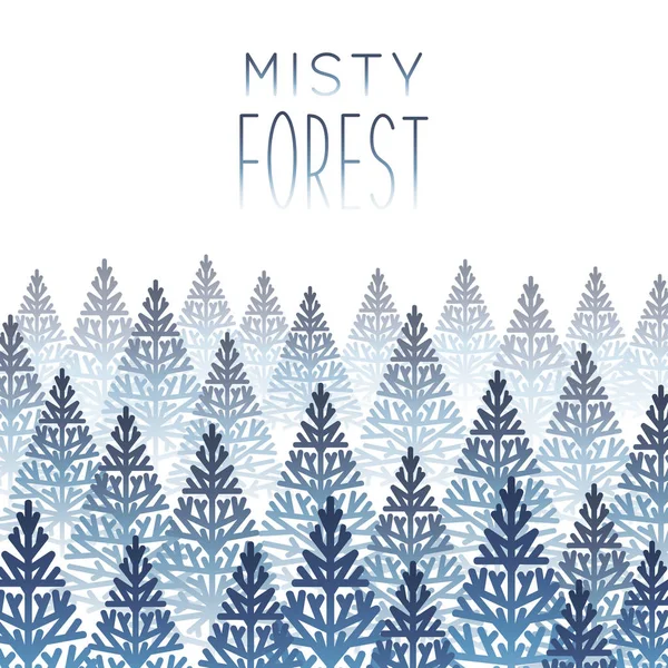 Nebbia Bordo Foresta Conifere Sfondo Bianco — Vettoriale Stock