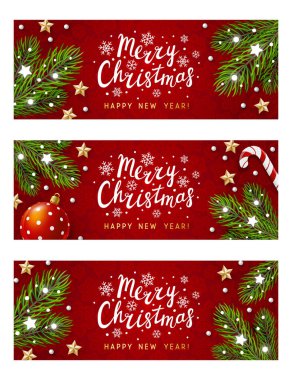 Noel dekorlu yatay panoramik pankartlar.