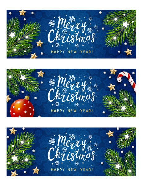 Set Van Kerstmis Horizontale Panoramische Banners Met Vakantie Decor — Stockvector