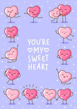 Mor zemin üzerine pembe Kalpler