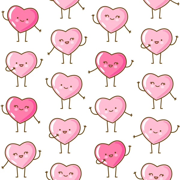 无缝模式与孤立的白色背景上的粉红色的心 — 图库矢量图片