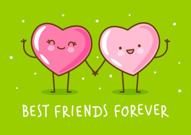 pink hearts holding hands on green background