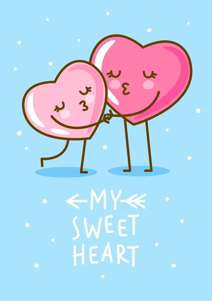 Pink Kissing Hearts Blue Background — Stock vektor