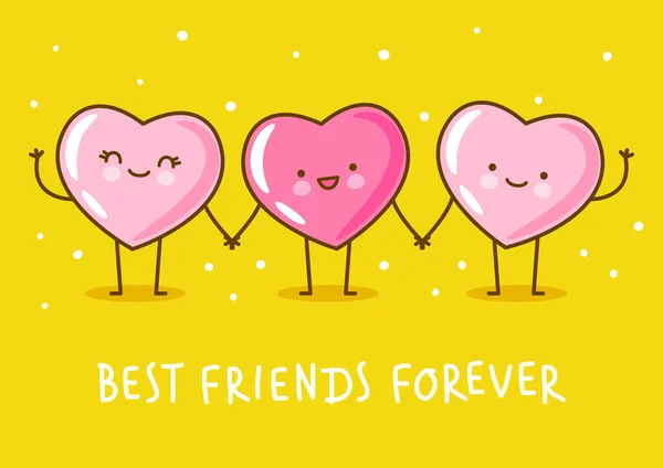 Pink Hearts Holding Hands Yellow Background — Stock vektor