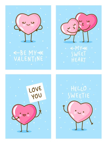 Set Valentines Day Vertical Greeting Cards Design Cute Happy Hearts — 스톡 벡터
