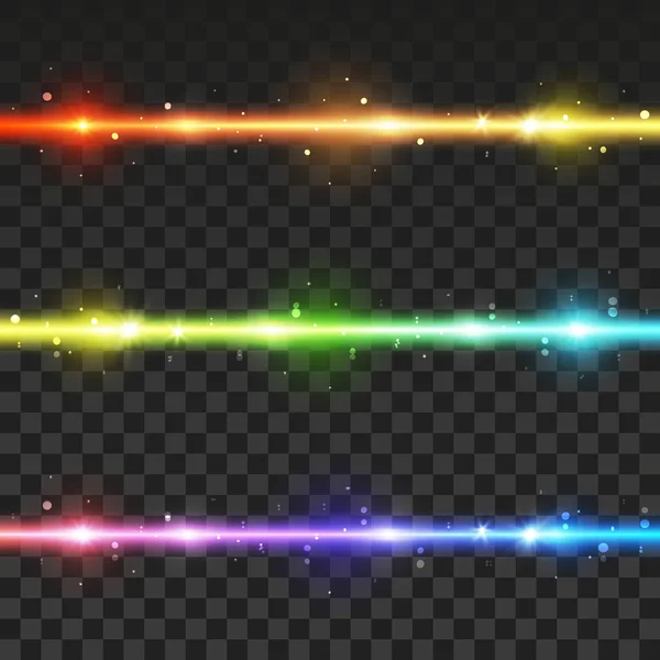 一组具有透明效果的明亮的霓虹灯水平线 — 图库矢量图片