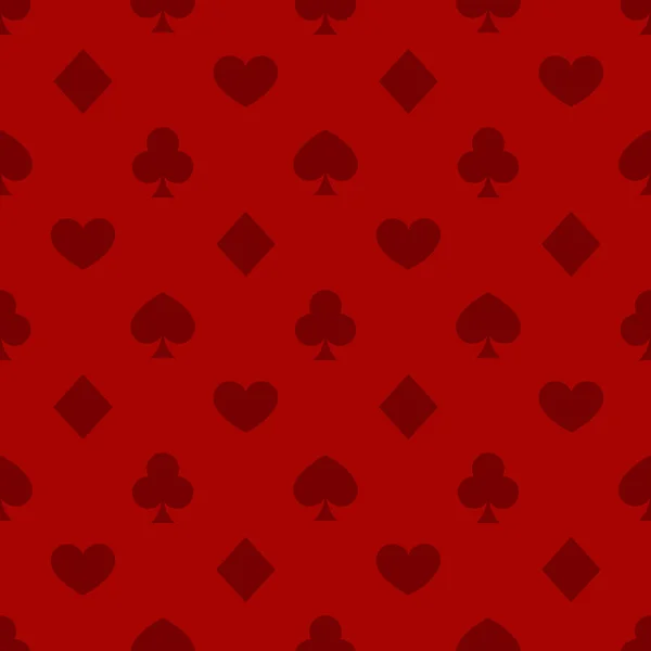 赤い背景にカードスーツの飾りとシームレスなパターン — ストックベクタ