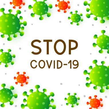 Beyaz zemin üzerinde yeşil ve kırmızı koronavirüs çerçevesi - covid-19 salgını kavramı