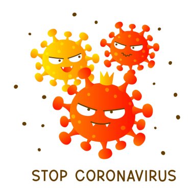 Beyaz arkaplanda izole edilmiş koronavirüs çizgi film emoji karakterleri grubu