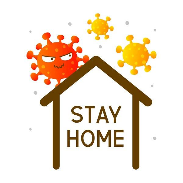 Coronavirus Cartoon Characters Surround House Text Stay Home Concept Self — Stock Vector