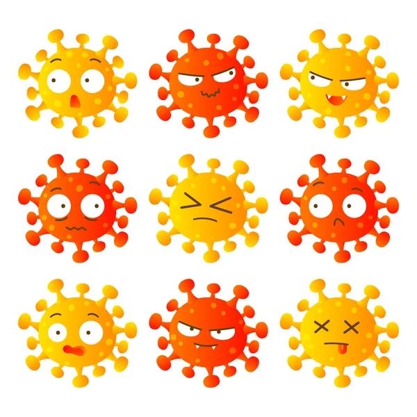 Conjunto Personajes Emoji Dibujos Animados Coronavirus Aislados Sobre Fondo Blanco — Archivo Imágenes Vectoriales