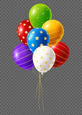 Şeffaf arkaplanda altın renkli gökkuşağı balonları