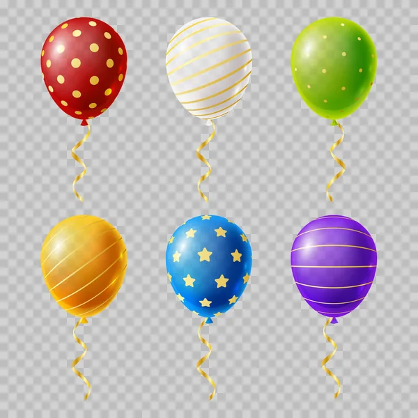 Set Van Felgekleurde Ballonnen Met Gouden Versiering Transparante Achtergrond — Stockvector