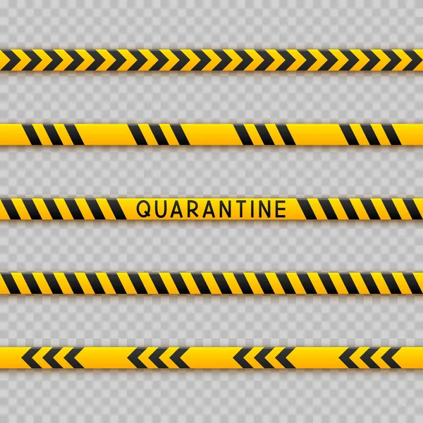 Set Seamless Signal Tape Borders Quarantine Coronavirus Design Transparent Background — Stock Vector