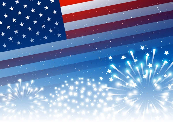 Uafhængighed Dag Lykønskningskort Med Amerikansk Flag Fyrværkeri Nattehimmel Baggrund – Stock-vektor