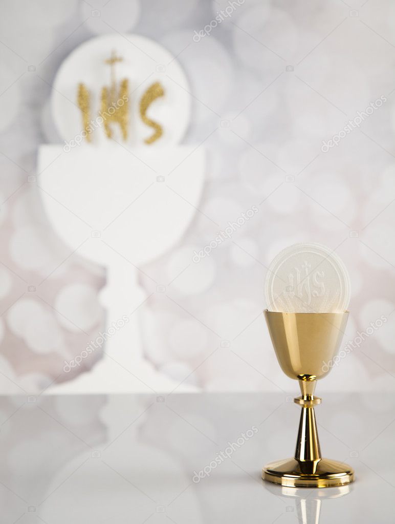 Holy communion a golden chalice