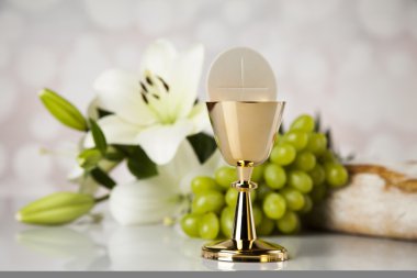 Ekmek ve şarap, kadeh ve ana bilgisayar Eucharist sembolü