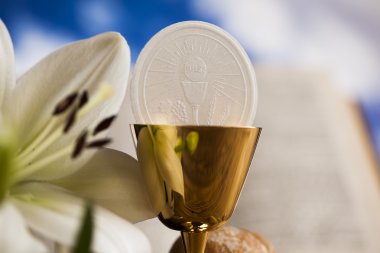 Ekmek ve şarap, kadeh ve ana bilgisayar Eucharist sembolü