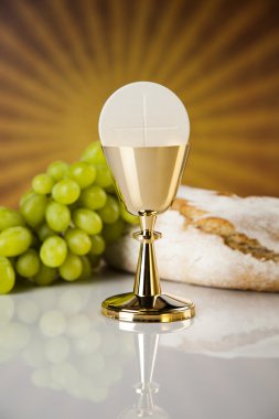 Ekmek ve şarap, kadeh ve ana bilgisayar Eucharist sembolü