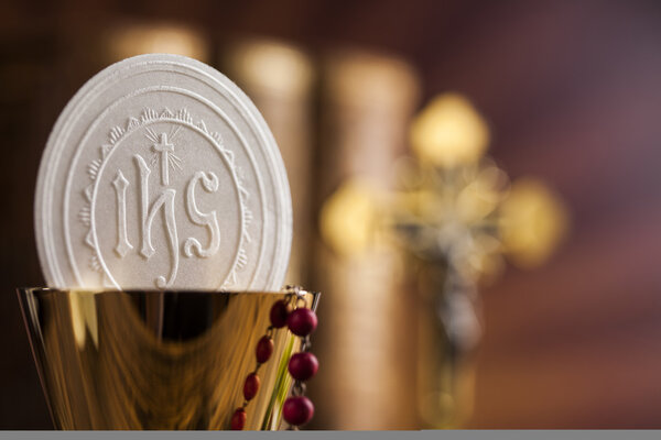 Eucharist sign with sacrament of communion background 