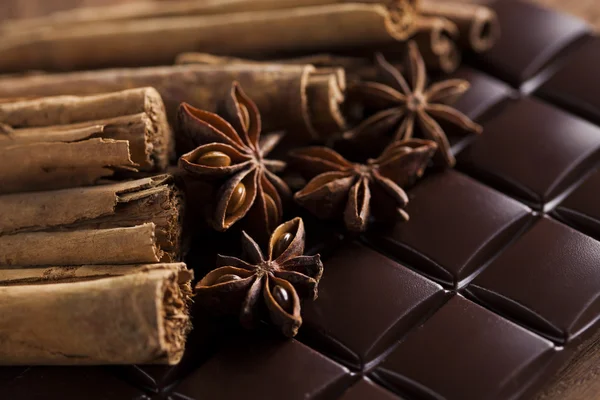 Cinnamon and anise with Dark chocolate — Stock Photo, Image