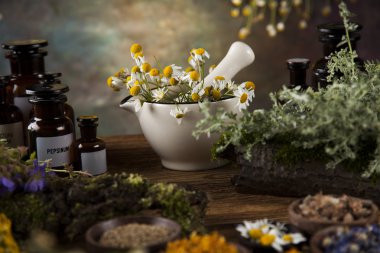 çeşitli tıbbi otlar ve harç 