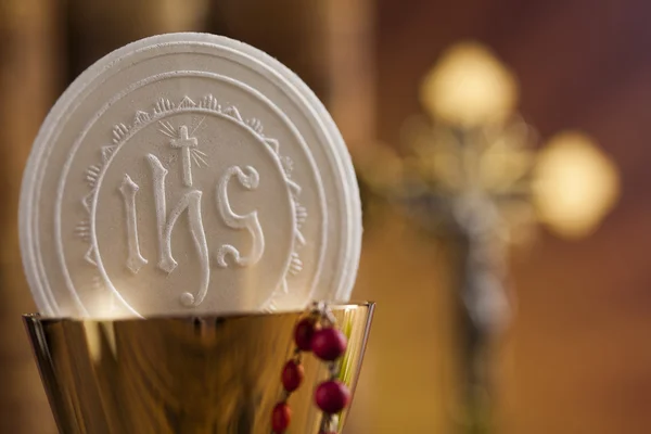 Eucharist sign with sacrament of communion background — Stock Photo, Image