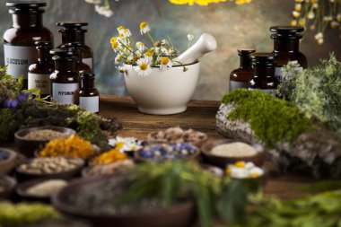 çeşitli tıbbi otlar ve harç 