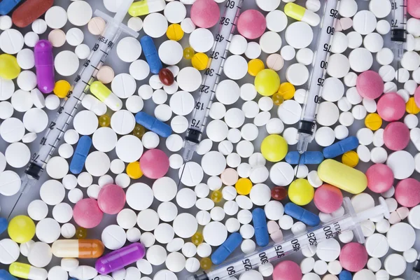 Közelkép a tabletták, tabletták és kapszulák — Stock Fotó