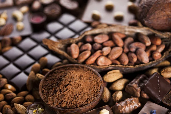 Aromás kakaó-, por- és étcsokoládé — Stock Fotó