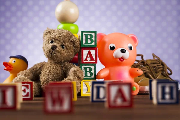 Coleção de brinquedos de madeira — Fotografia de Stock