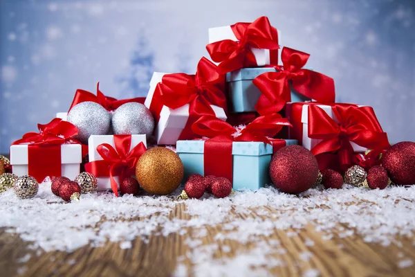 Sfondo con decorazioni e scatole regalo — Foto Stock