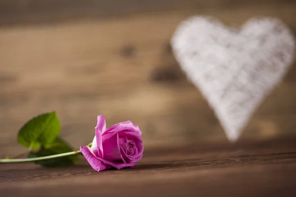 Corazón y rosa para el día de San Valentín —  Fotos de Stock